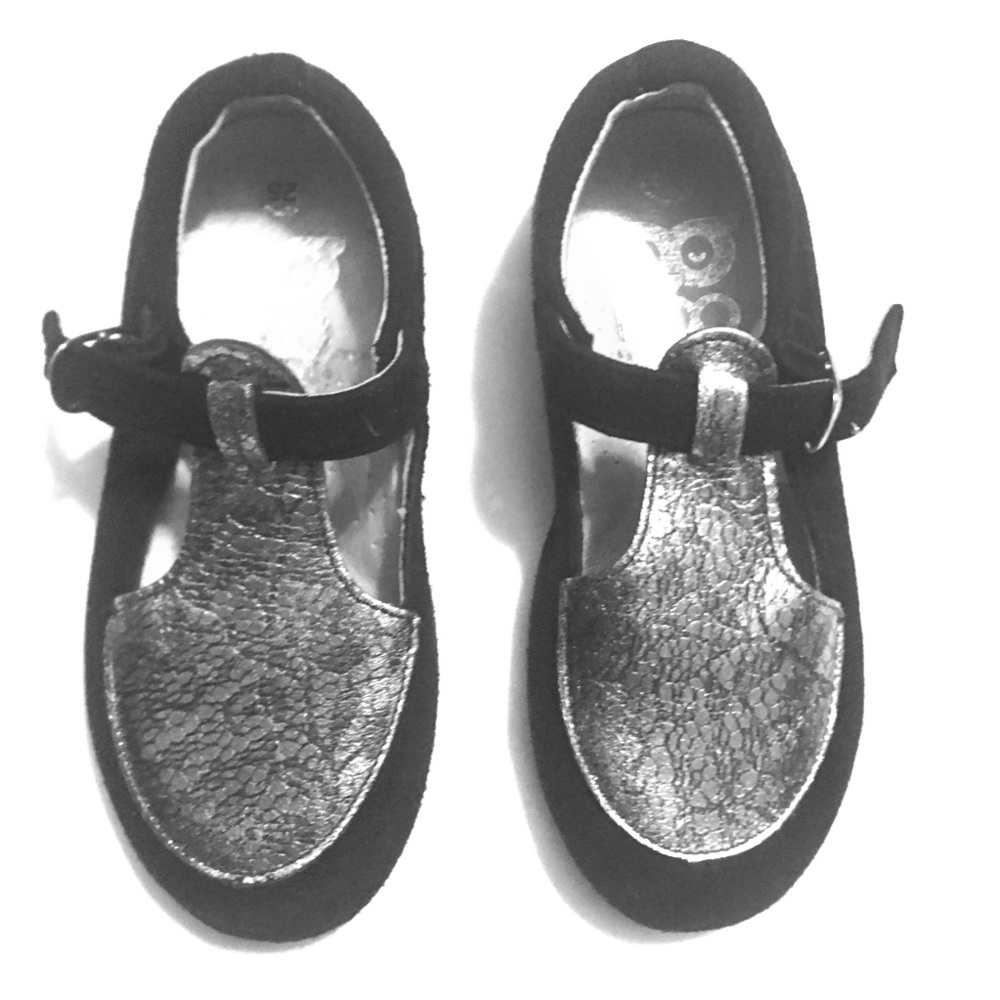 HOO Mary Jane leather shoes black and silver color